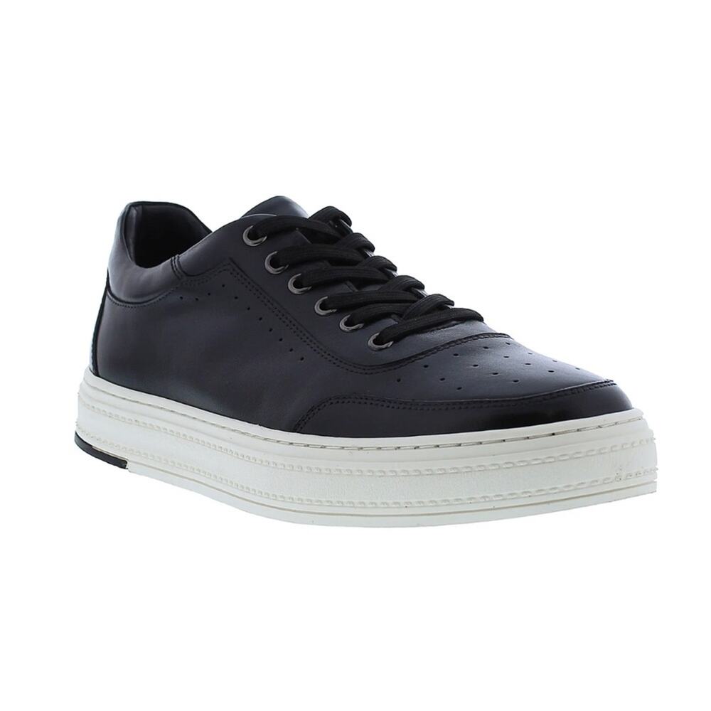 Zanzara Marcus Men Black Sneaker Size 12 Luxury Leather Lace-Up Cushioned New